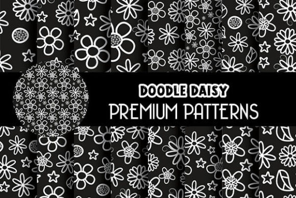 Black Daisy Flowers Doodle Patterns for Creatives
