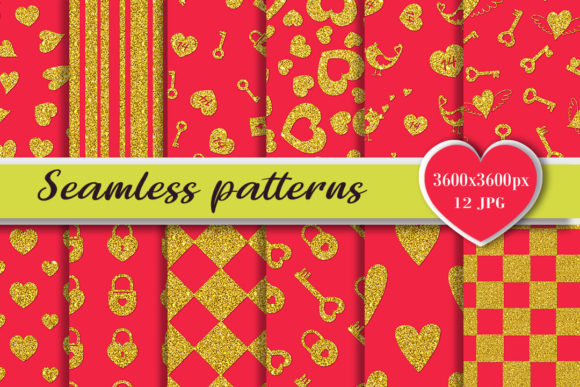 Shiny Seamless Patterns Digital Paper for Red Glitter Lovers