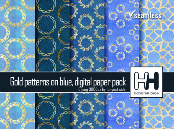 The Design Potential of Blue Seamless Papers with Gold Patterns