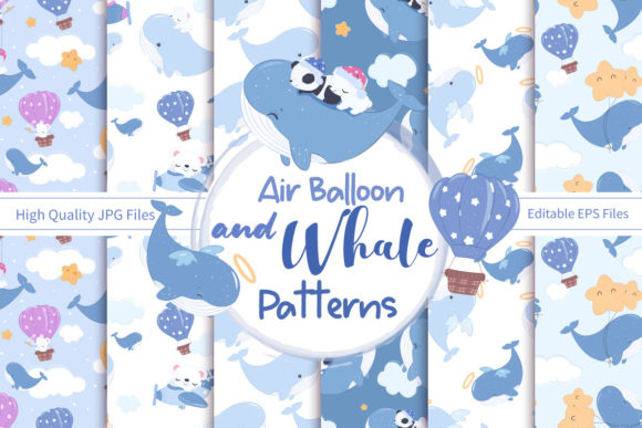 Whale and Air Balloon Seamless Patterns for Creative Projects